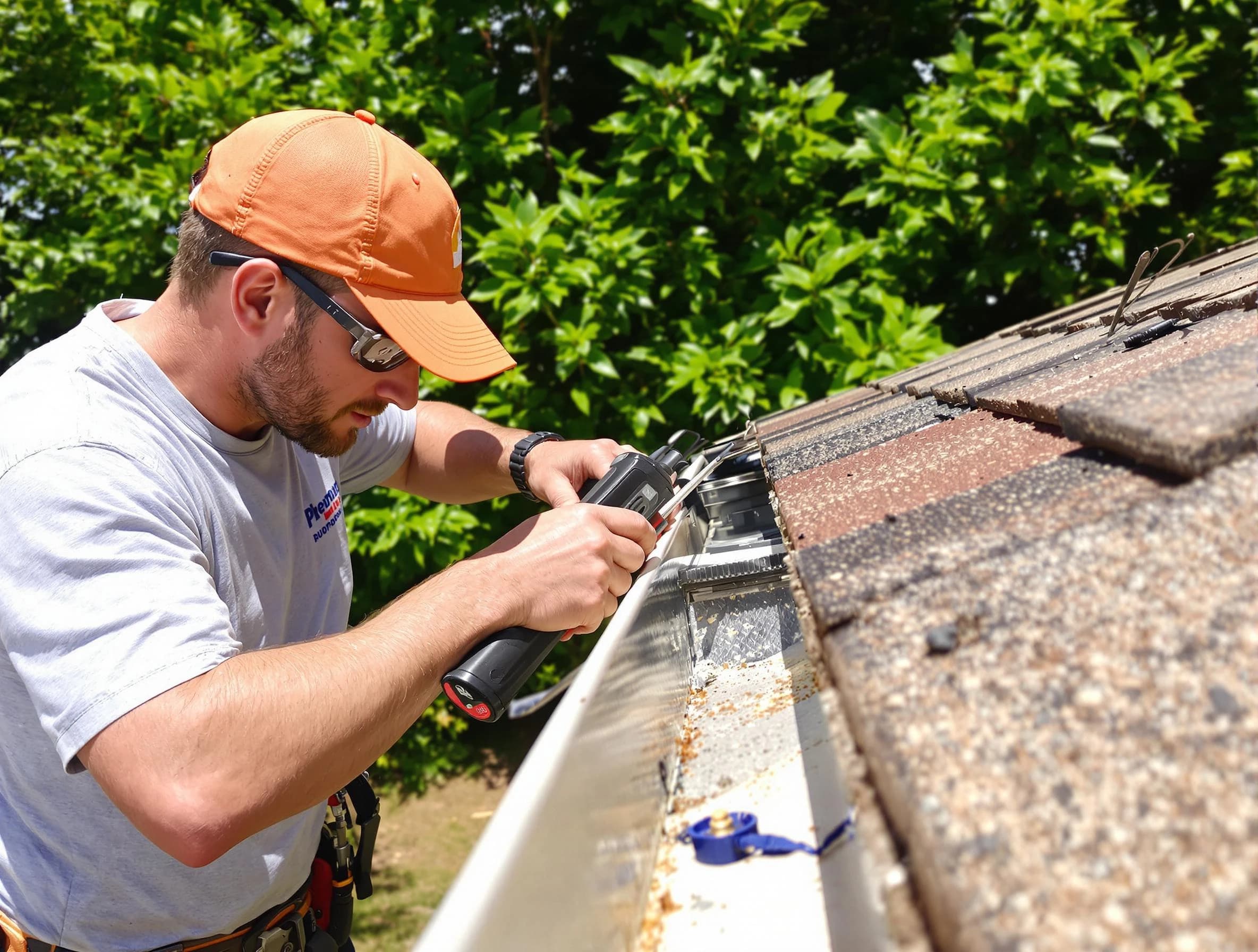 Aurora Roofing Company specialists conducting a gutter repair in Aurora, OH