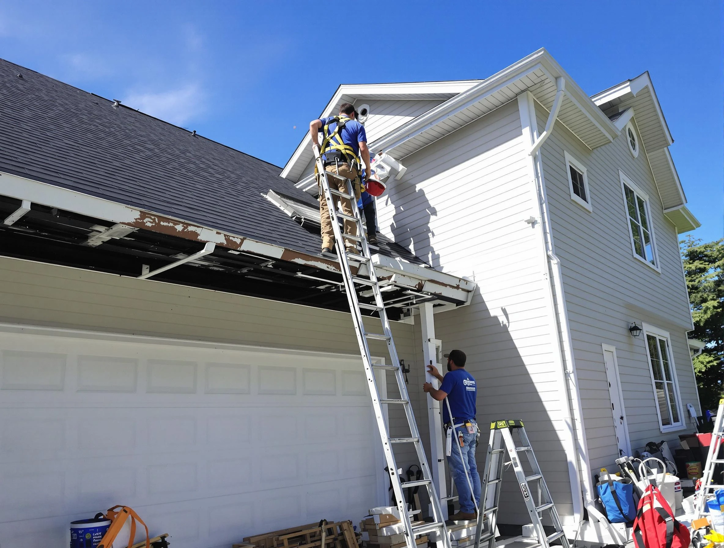 Newly replaced gutters by Aurora Roofing Company in Aurora, OH